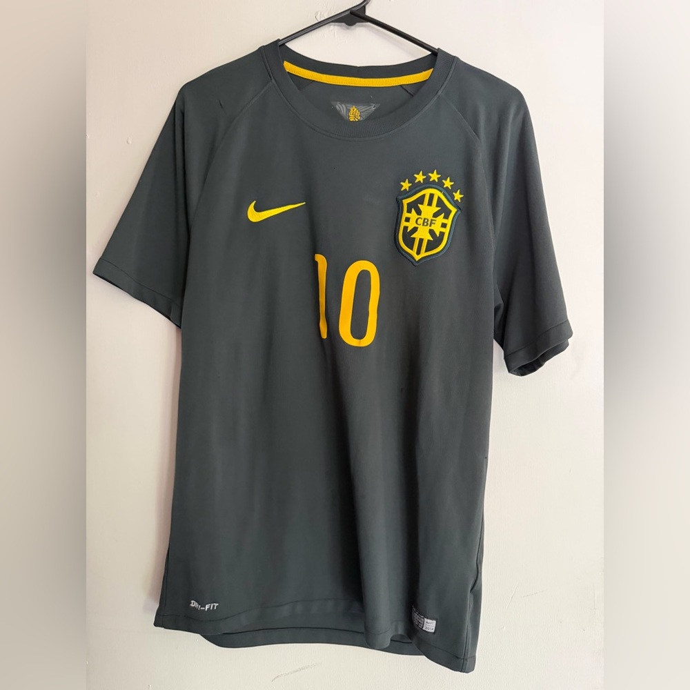 Nike Green- Brazil #10 Football Jersey with Yellow Accents. Neymar Jr. 2014